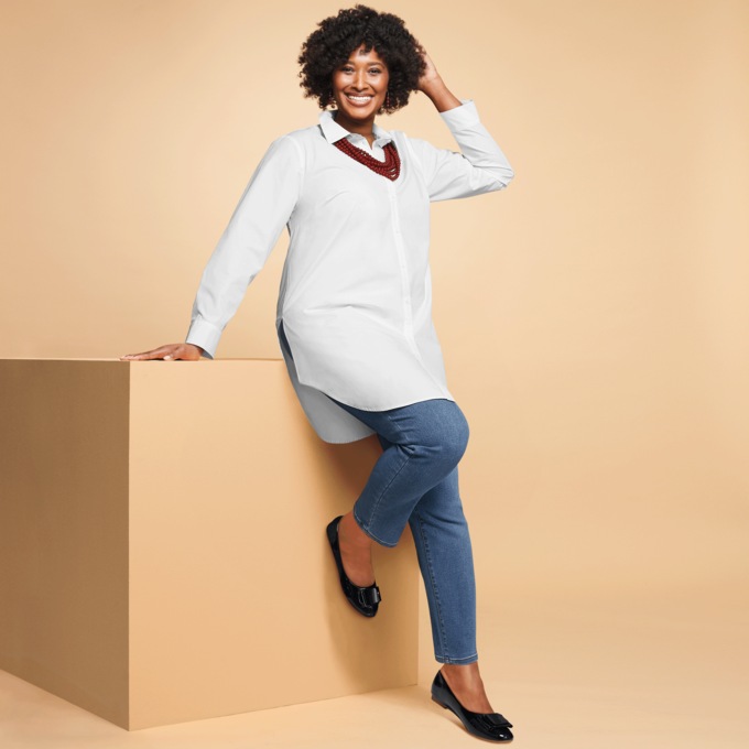 Julie Classic Button-Down Tunic, Crisp White, large