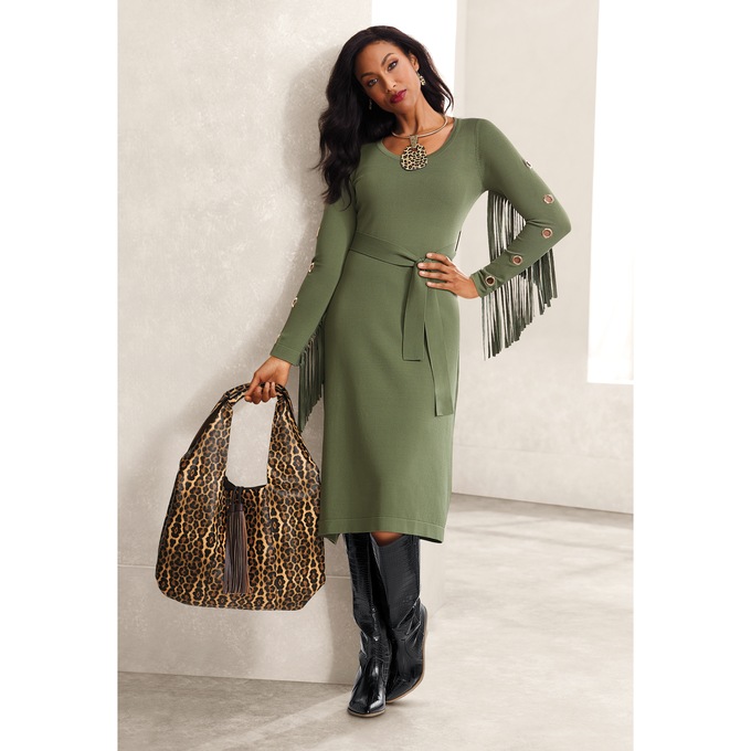 Harper Grommet Fringe Sweater Dress, , large