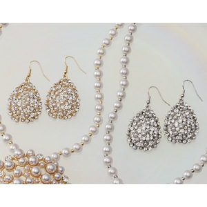 Faux-Pearl/Crystal Cluster Earrings, , large