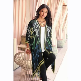 Floral Ruana with Fringe, , large