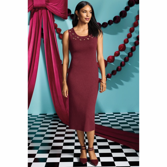 Grommet-Embellished Knit Jacket Dress, , large