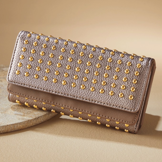 Studded Wallet, Champagne Gold, large