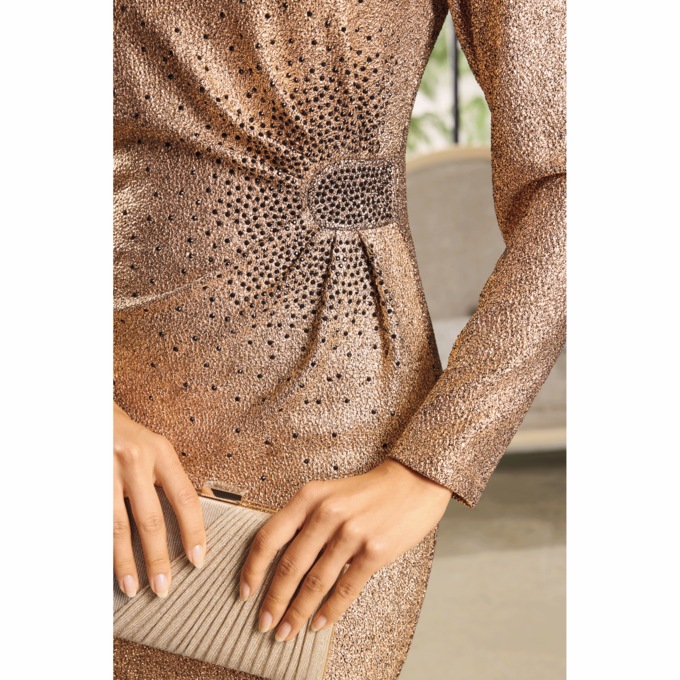 Foil Shimmer Embellished Sheath Dress, , large