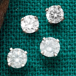 14K Gold 2-Pair Simple Diamond-Stud Earrings, , large