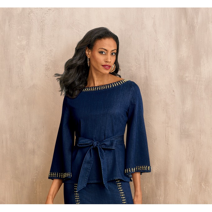 London Denim Skirt Suit, , large