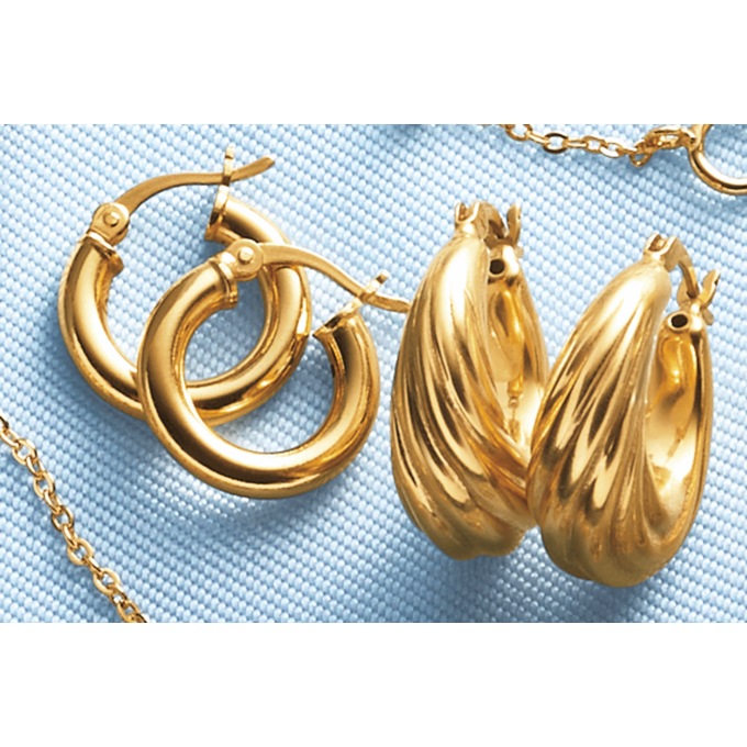2-Pair Decorative Hoop Set, Gold over Sterling Silver, large