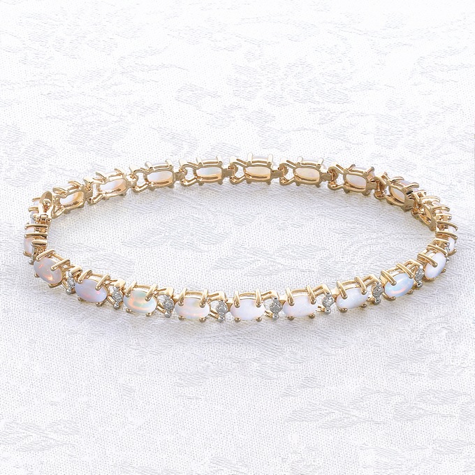 Genuine Opal and Diamond Tennis Bracelet, , large