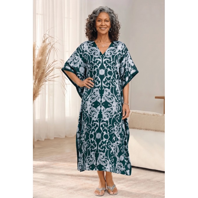Alluring Long Caftan with V-Neck, Twilight Teal, large