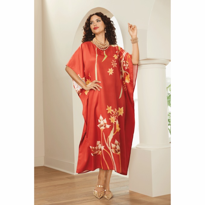 Chloe Long Silky Caftan with Boat Neckline for Women, , large