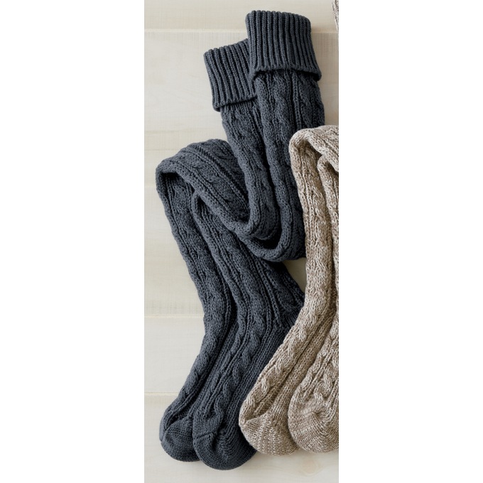Over-The-Knee Cable-Knit Sock, Pewter, large
