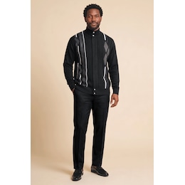 Stacy Adams Men's Faux-Leather Argyle Cardigan Sweater 2-Piece Pant Set, , large