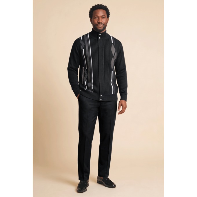 Stacy Adams Men's Faux-Leather Argyle Cardigan Sweater 2-Piece Pant Set, , large