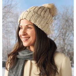 Pearl and Rhinestone Beanie with Pom, , large