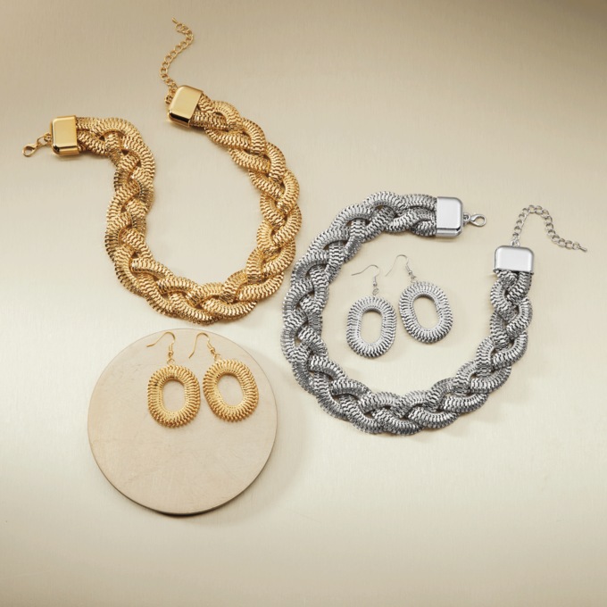 Braided Chain Necklace & Earring Set, , large