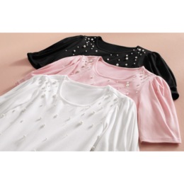 Prisha Puff-Sleeve Tee with Faux Pearls, , large
