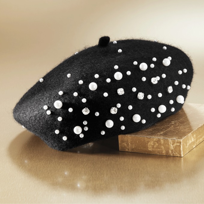 Pearl Beret, Black, large