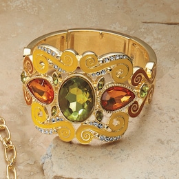Enamel Scroll Crystal Bangle, , large