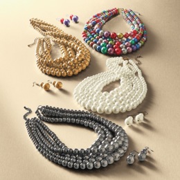 Multi-Strand Bead Necklace and Earring Set, , large