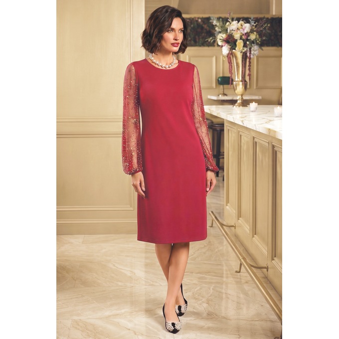Marleigh Embellished-Sleeve A-Line Dress, , large