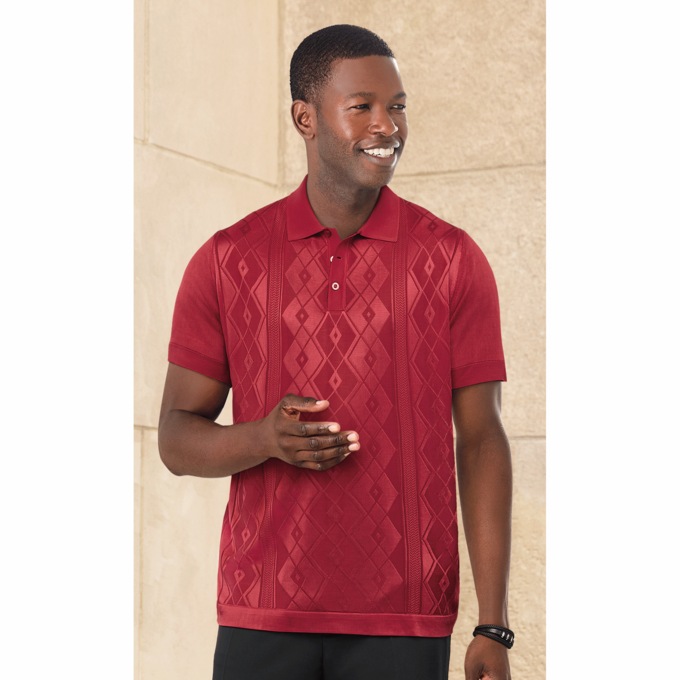 Stacy Adams Short-Sleeve Argyle Polo, , large