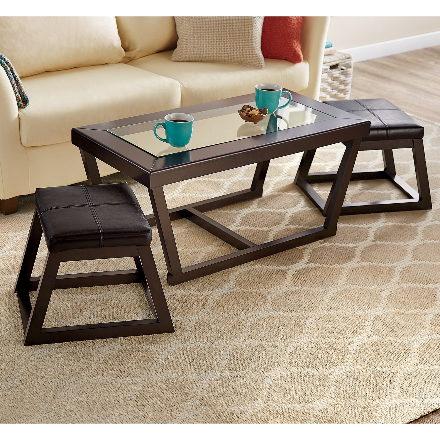 Coffee Table And Set Of 2 Nesting Stools Midnight Velvet