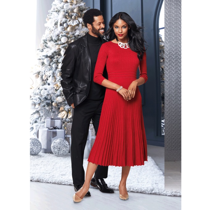 Shimmer Rib Flare Sweater Dress Midnight Velvet