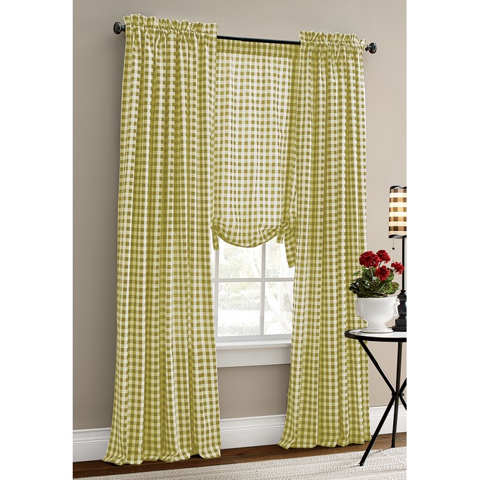 Gingham Check Window Panel, Green, large