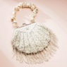 Seashell-Shaped Faux-Pearl & Rhinestone Evening Bag with Beaded Fringe for Women, , large