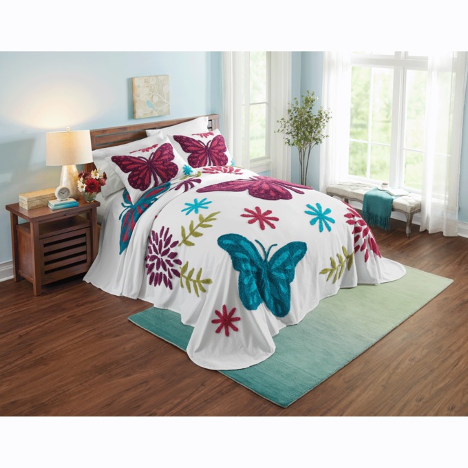 Butterfly Chenille Bedspread, , large