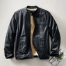 Sherpa-Lined Leather Coat, , large