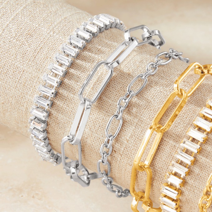 3-Piece Link and Crystal Bracelet Set, , large