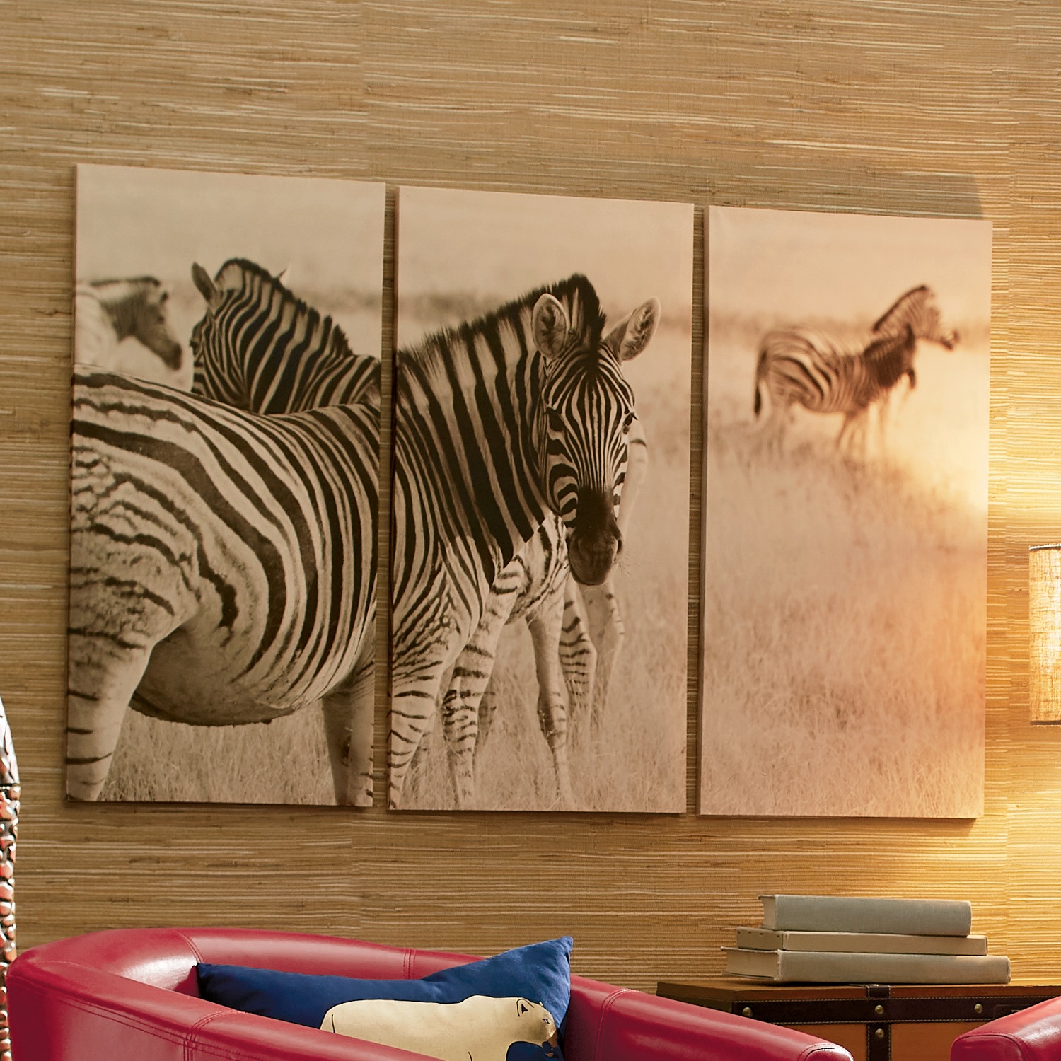 3 Piece Zebra Photo Real Safari Wall Art Midnight Velvet
