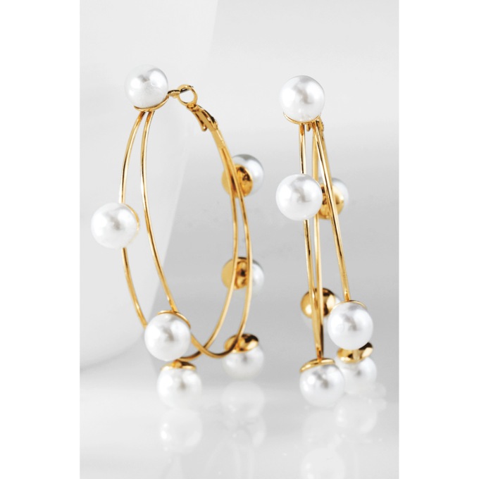 Faux-Pearl Hoops, , large