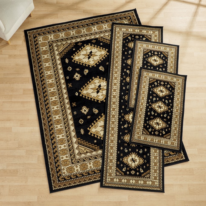 4-Piece Tres Rug Set, Black, large