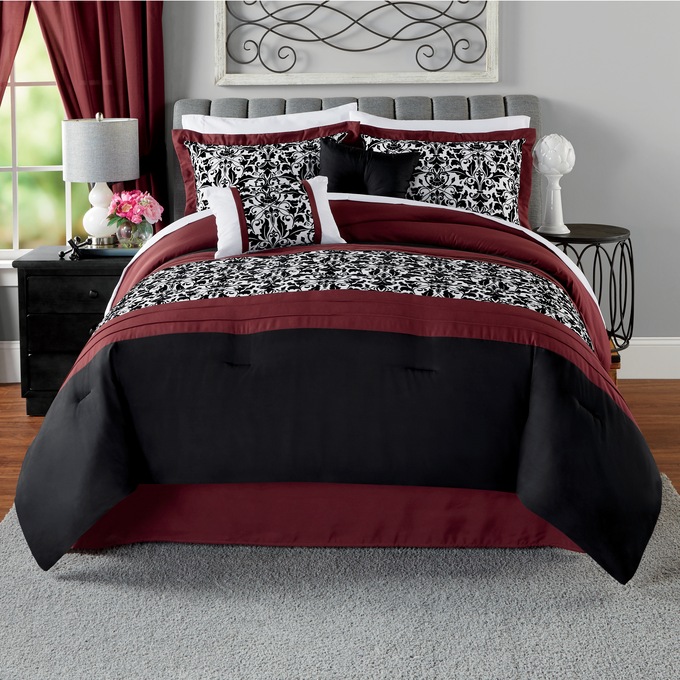 Camden Flocked 10-Piece Bed Set and Window Treatments, , large