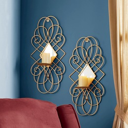 Set of 2 Golden Scroll Sconces, , large