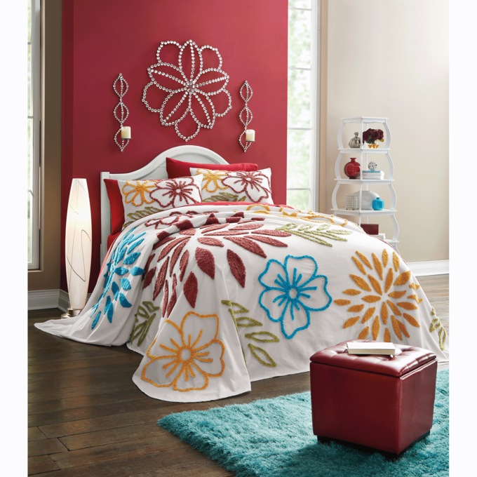 Summer Floral Chenille Bedspread, , large