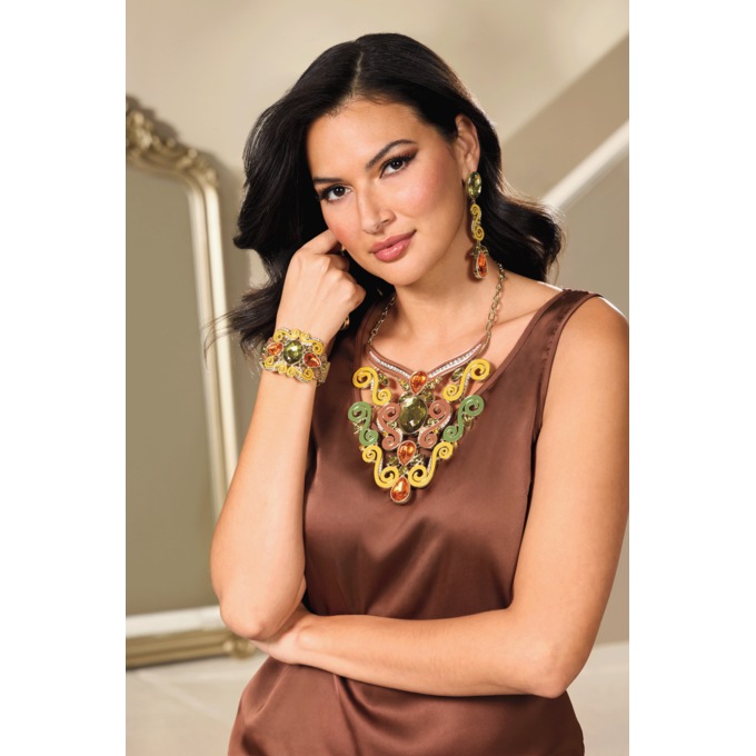 Enamel Scroll Crystal Necklace, Multi, large