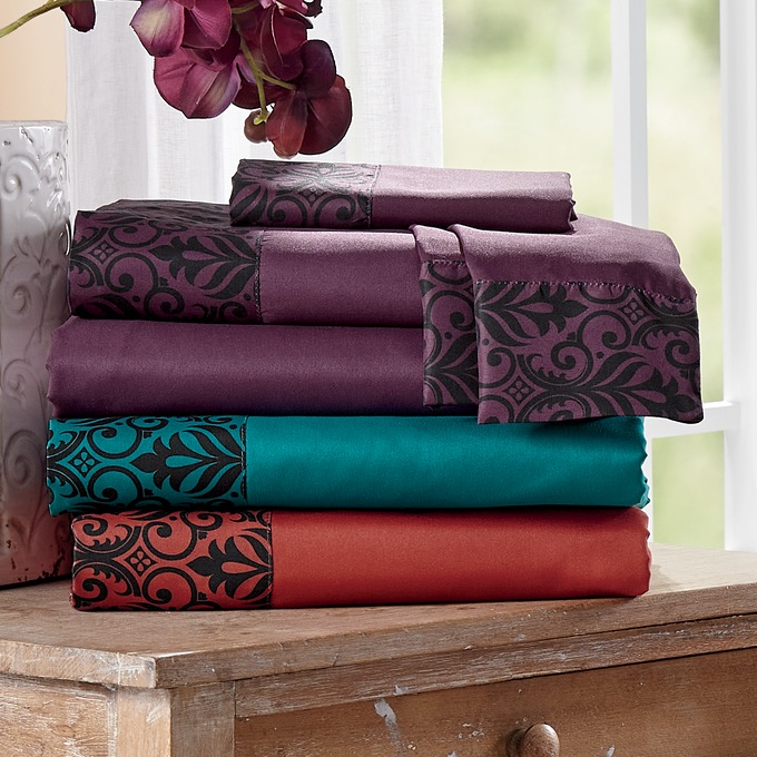 Color Connection Damask Microfiber Sheet Set, Deep Teal, large