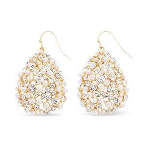 Faux Pearl Cluster Teardrop Earrings, , large