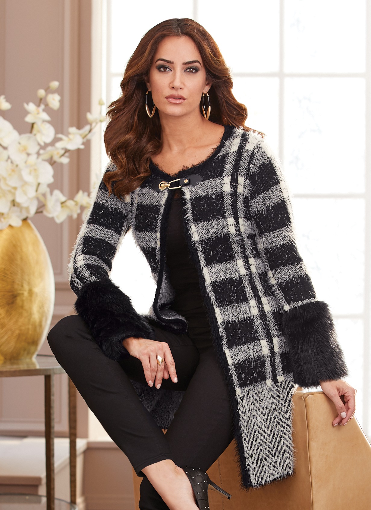 faux fur cuff cardigan