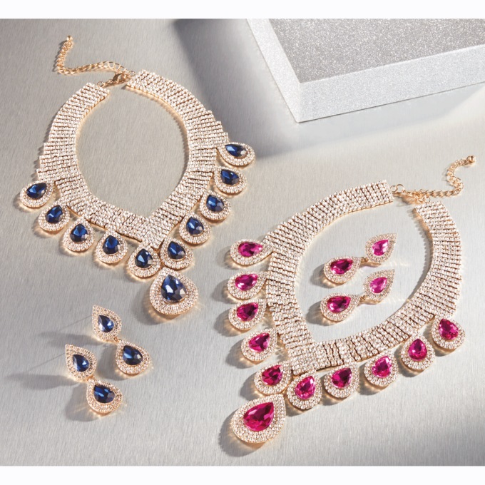 Crystal Pear-Drop Necklace and Earring Set, , large