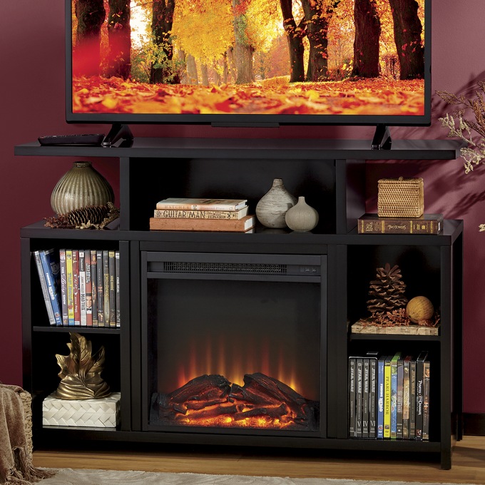 Black Media Storage Tv Stand And Electric Fireplace Midnight Velvet