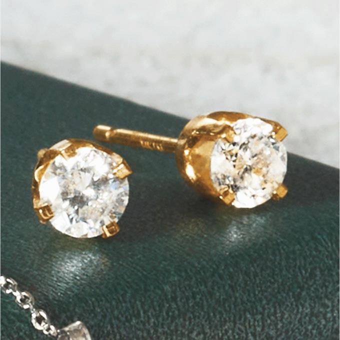 Lab-Diamond/14K Gold Solitaire Post Earrings, , large