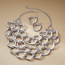 Large Link 3-Strand Necklace &amp; Earring Set, , large