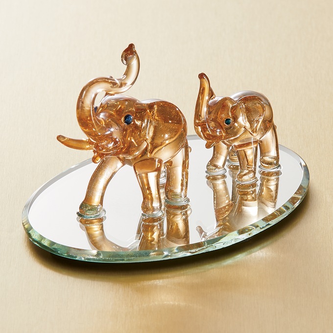 Mom and Baby Glass Elephant Figurine, , large