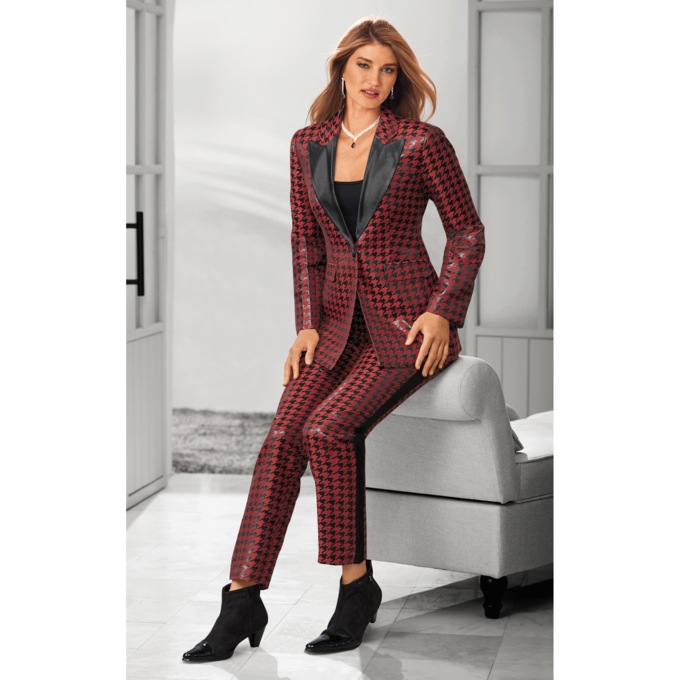Ellie Metallic Houndstooth Pantsuit, , large