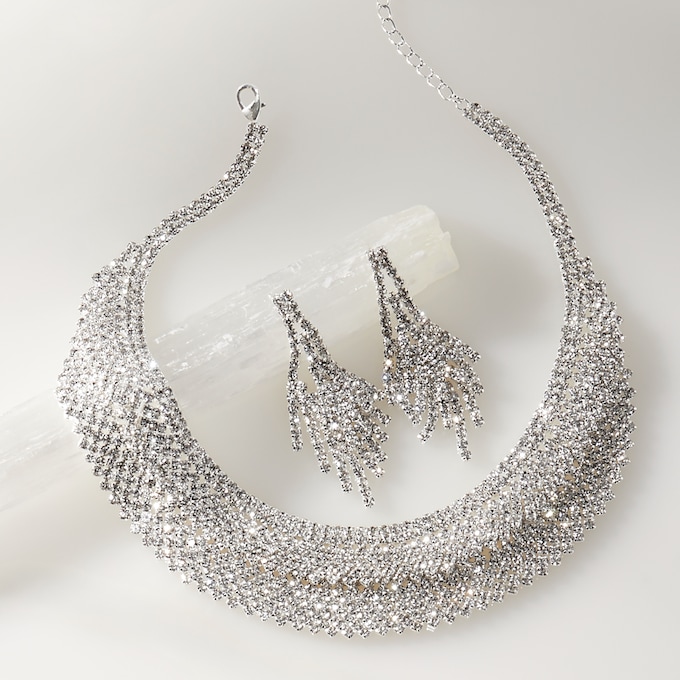 Crystal Layered Necklace & Earring Set, , large