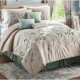 7-Piece Tranquil Embroidered Comforter Set and Window Treatments, , large