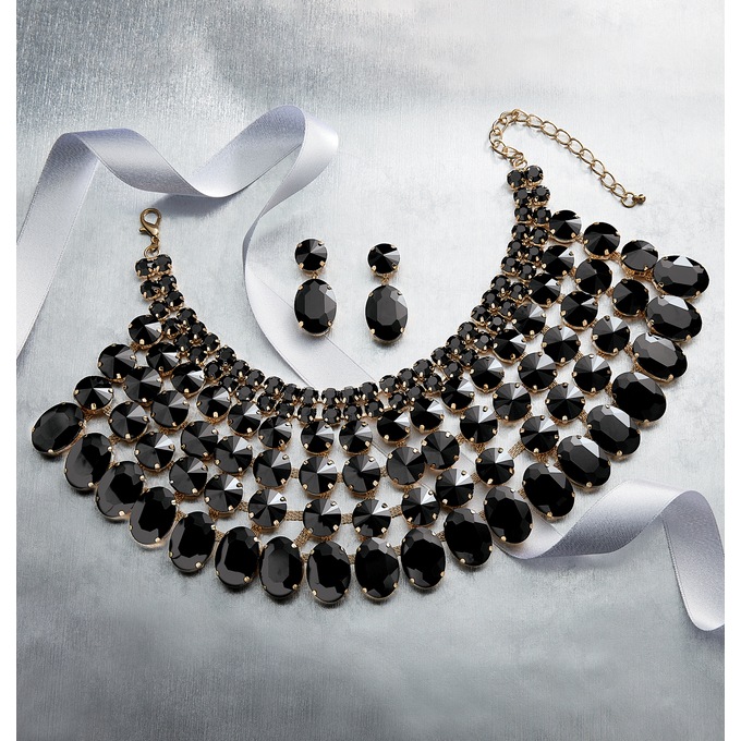 Crystal Bib Necklace and Earring Set, , large